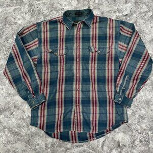 Vintage Eddie Bauer Elkhorn Twill Shirt Mens Large Red Green Plaid